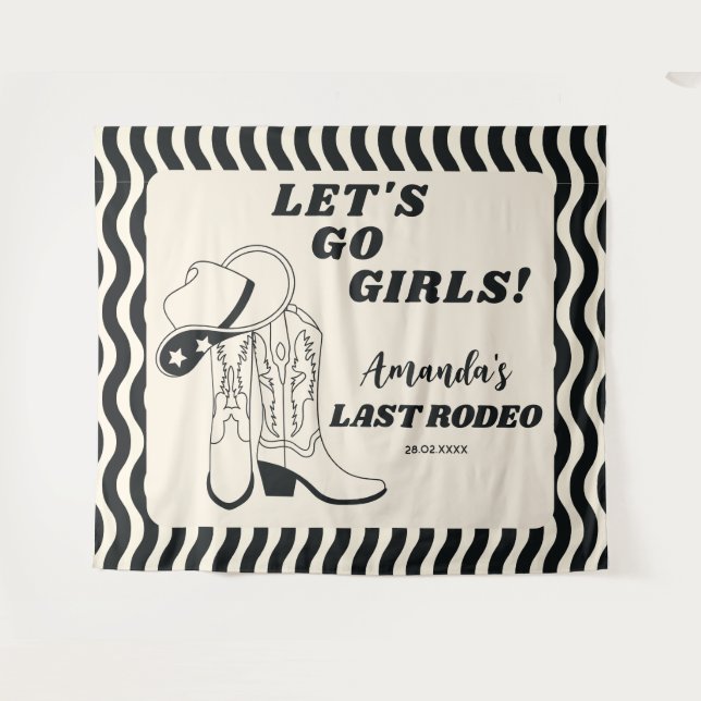 Last Rodeo Retro Western Bachelorette Party Tapestry (Front (Horizontal))