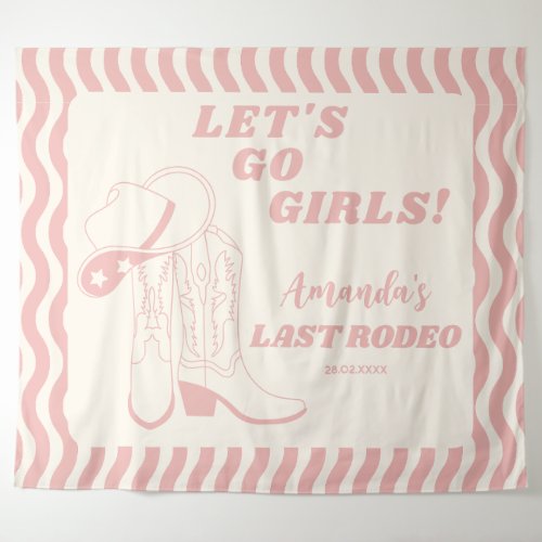 Last Rodeo Retro Western Bachelorette Party Tapestry