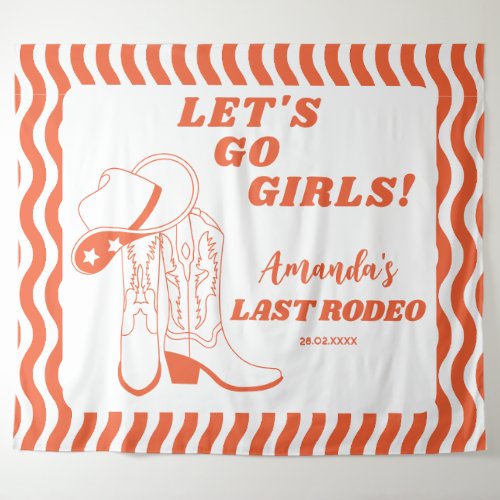 Last Rodeo Retro Western Bachelorette Party Tapestry