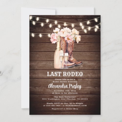 LAST RODEO Rustic Cowgirl Western BRIDAL SHOWER Invitation