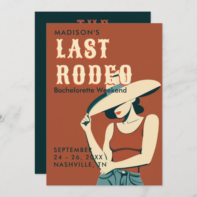 Last Rodeo Terracotta Vintage Bachelorette Weekend Invitation (Front/Back)