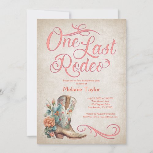 Last Rodeo Vintage Boot Bachelorette Party Invitation