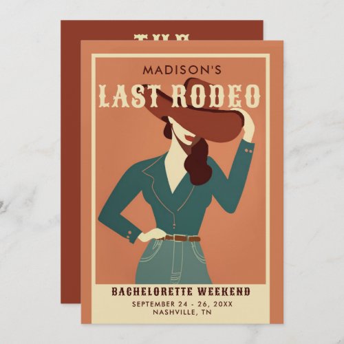 Last Rodeo Vintage Terracotta Cowgirl Bachelorette Invitation