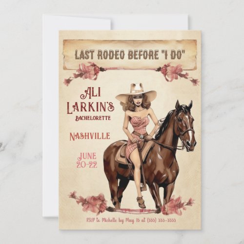 Last Rodeo Western Bachelorette Party Invitation