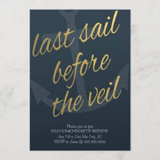 Last Sail Before the Veil Bachelorette in Navy Invitation