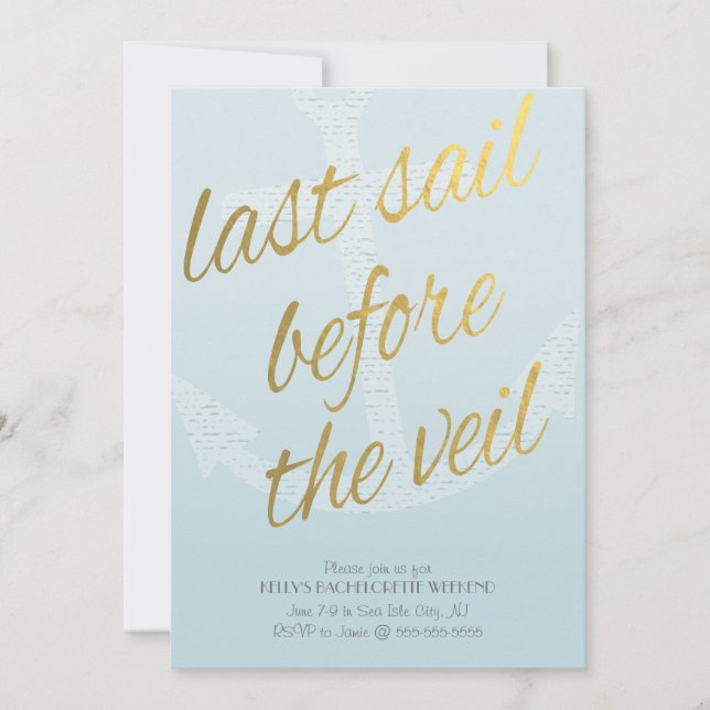 Last Sail Before the Veil Bachelorette in Sky Blue Invitation (Front)