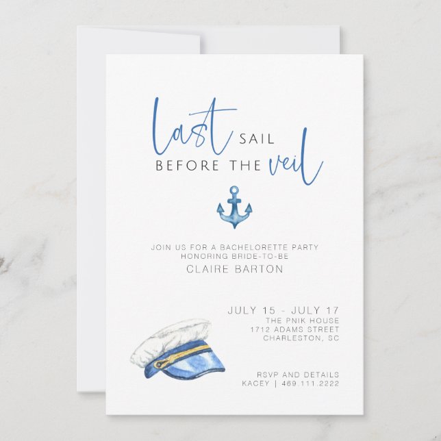 Last Sail Before the Veil Bachelorette Party Invitation