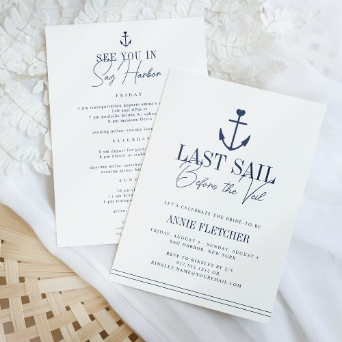 Last Sail Before the Veil Bachelorette Itinerary  Invitation