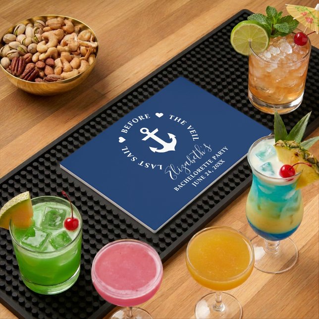 Last Sail Before The Veil Bachelorette Party Bar Mat (Customize to change background color, text size or text style.)