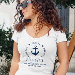 Last Sail Before The Veil Bachelorette Party V T-Shirt<br><div class="desc">Last Sail Before The Veil Nautical Bachelorette Party Anchor Hearts Navy Blue and White V-Neck T-Shirt</div>