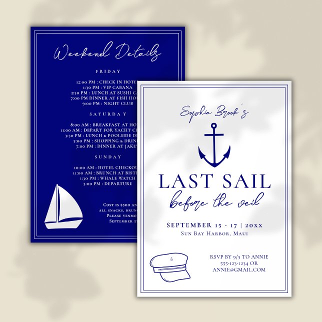 Last Sail Before The Veil Bachelorette Weekend Invitation (Creator Uploaded)