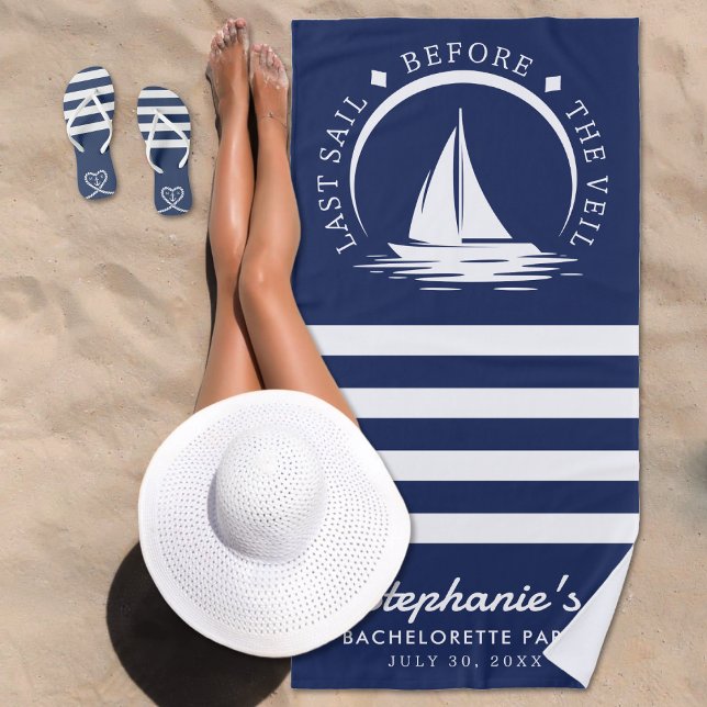 Last Sail Before the Veil Blue Bachelorette Party Beach Towel (Creator Uploaded)