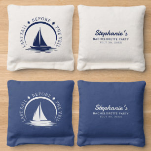 Last Sail Before the Veil Blue Bachelorette Party Cornhole Bags