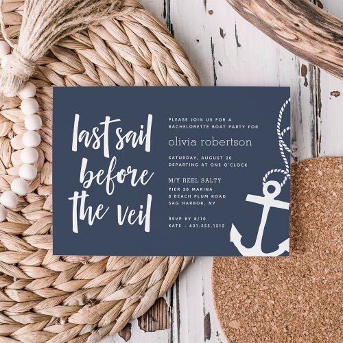 Last Sail Before the Veil Boat Bachelorette Party Invitation