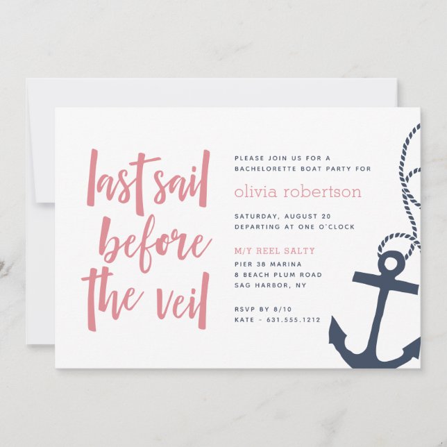 Last Sail Before the Veil Bachelorette Party Invitation