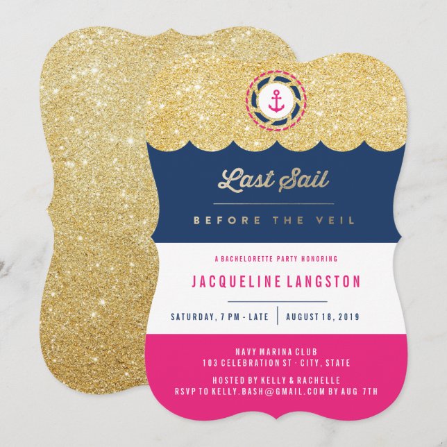 Last Sail Before The Veil Glam Bachelorette Party Invitation (Front/Back)