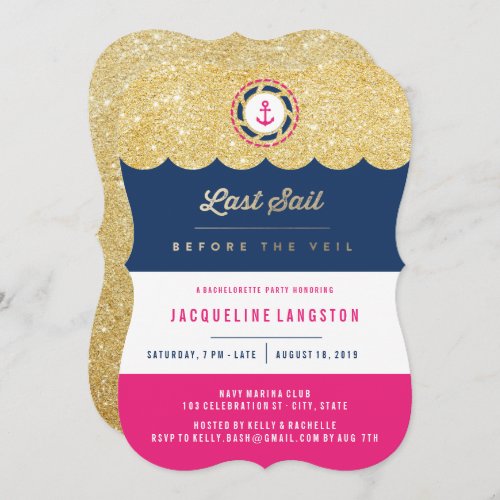 Last Sail Before The Veil Glam Bachelorette Party Invitation