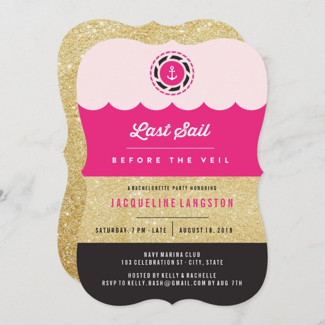 Last Sail Before The Veil Glam Bachelorette Party Invitation (Front/Back)