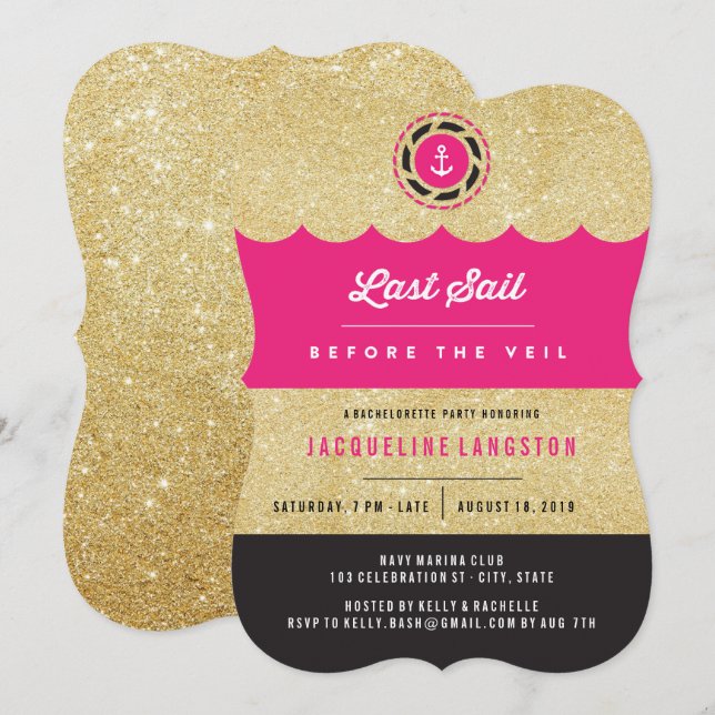 Last Sail Before The Veil Glam Bachelorette Party Invitation (Front/Back)