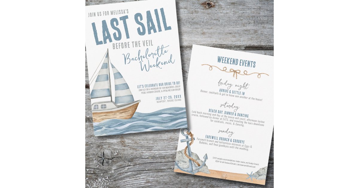 Last Sail Before The Veil Nautical Bachelorette Invitation | Zazzle