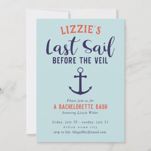 Last Sail Before the Veil Nautical Bachelorette Invitation