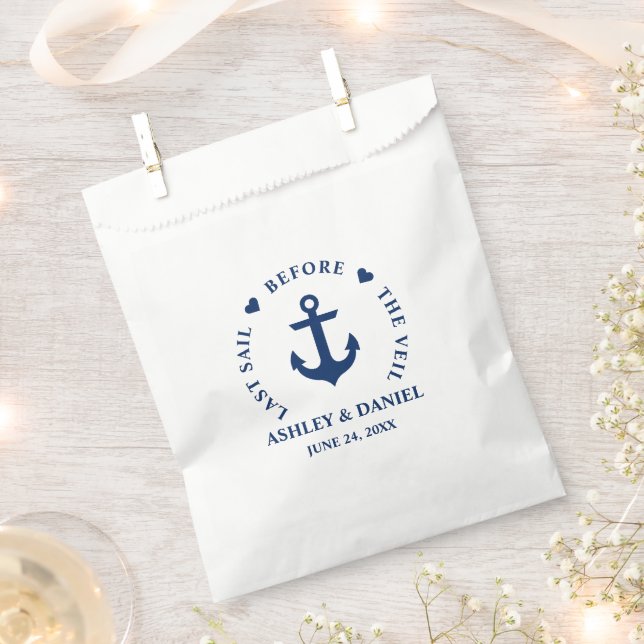 Last Sail Before The Veil Nautical Hearts Anchor Favor Bag (Clipped)