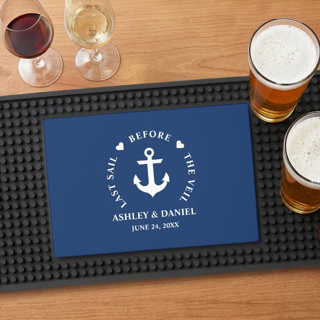 Last Sail Before The Veil Nautical Wedding Bar Mat (Customize to change background color.)