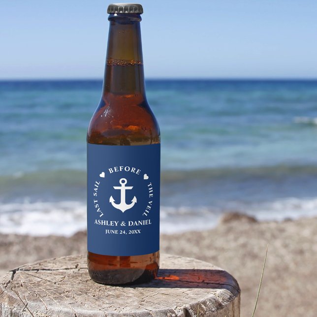 Last Sail Before The Veil Nautical Wedding Beer Bottle Label (Customize to change text size, text style or background color.)