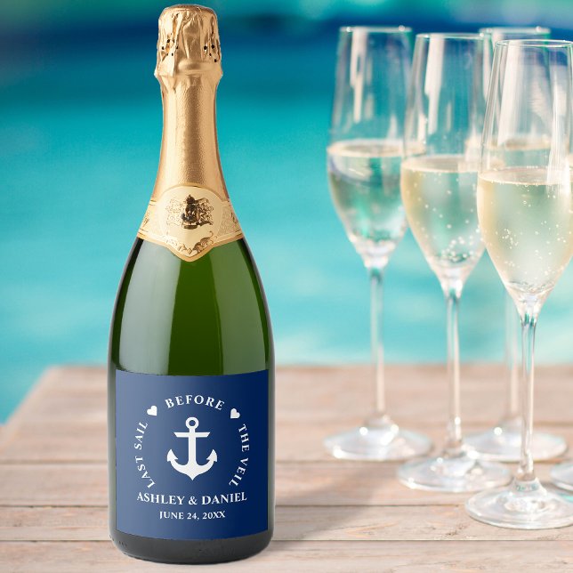 Last Sail Before The Veil Nautical Wedding Sparkling Wine Label (Customize to change text size, text style or background color.)