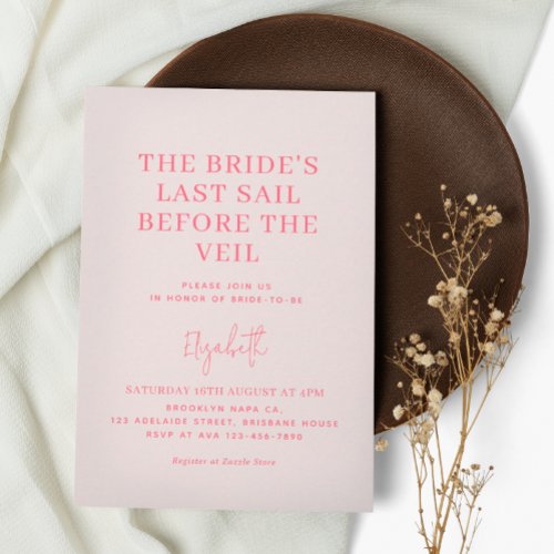Last Sail Before The Veil  Pink Bridal Shower Invitation