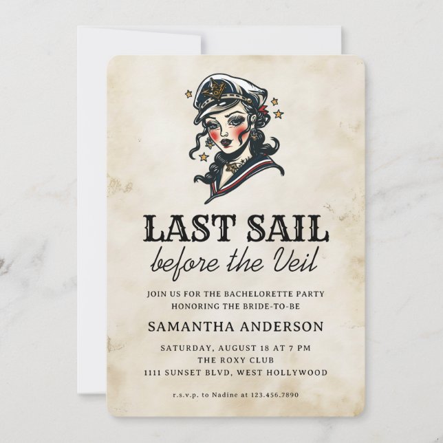 Last Sail Before the Veil Retro Bachelorette Party Invitation (Front)