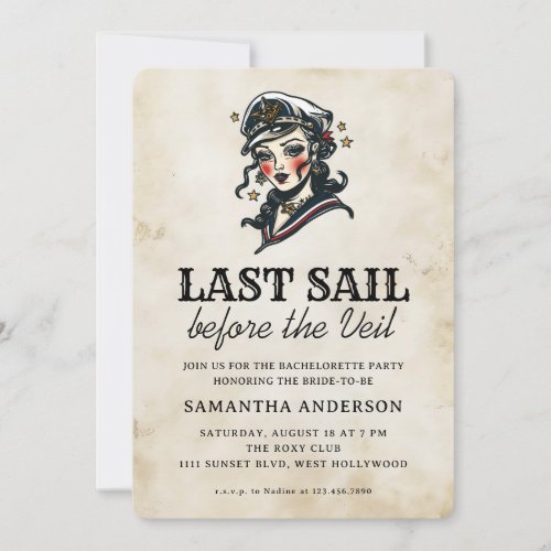 Last Sail Before the Veil Retro Bachelorette Party Invitation