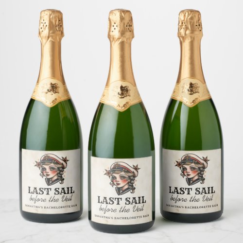 Last Sail Before the Veil Retro Bachelorette Party Sparkling Wine Label