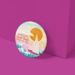 Last Sail Before the Veil Sailboat and Sunset Button<br><div class="desc">Help make it a bachelorette party to remember with personalized party supplies. These pins or buttons are ready to be personalized with the bride's name and feature the cute slogan LAST SAIL BEFORE THE VEIL in pink lettering along with an illustration of a sailboat on the water against an orange...</div>