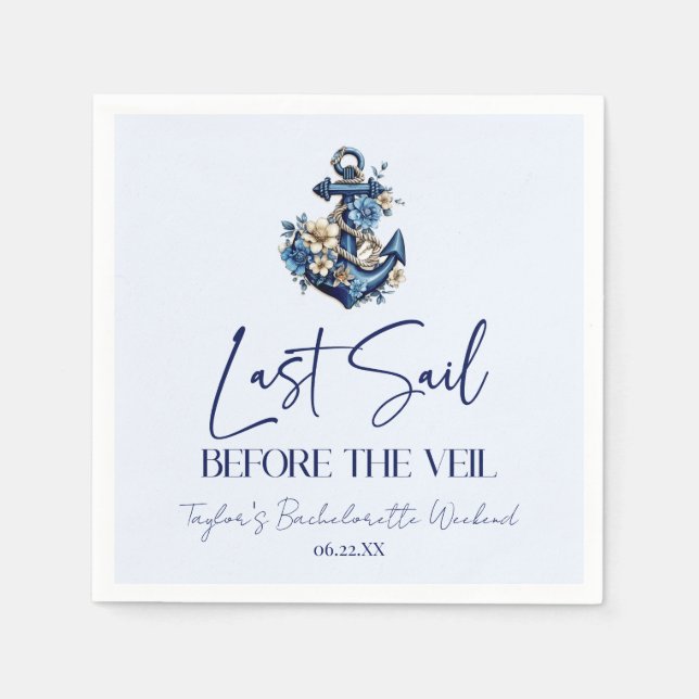Last Sail Before Veil Bachelorette Weekend Party Napkins (Front)