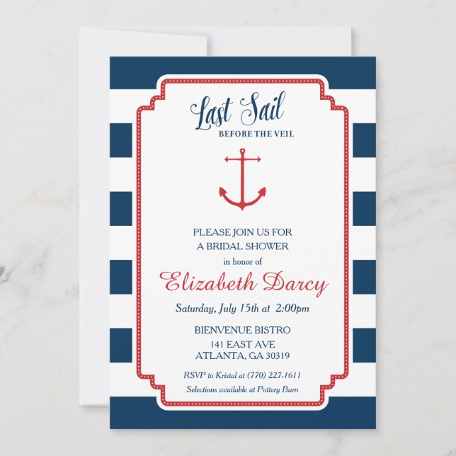 Last Sail Before Veil Nautical Bridal Invitation (Front)