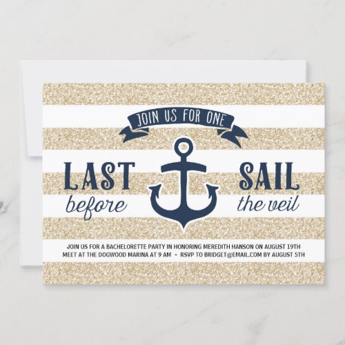 Last Sail | Nautical Bachelorette Party 5x7 Paper Invitation Card