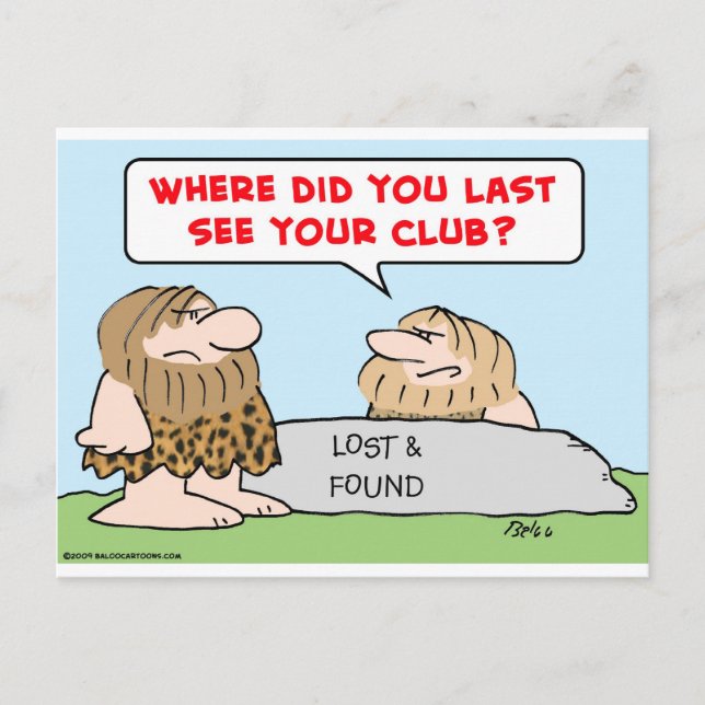 last see club cavemen lost found postcard (Front)