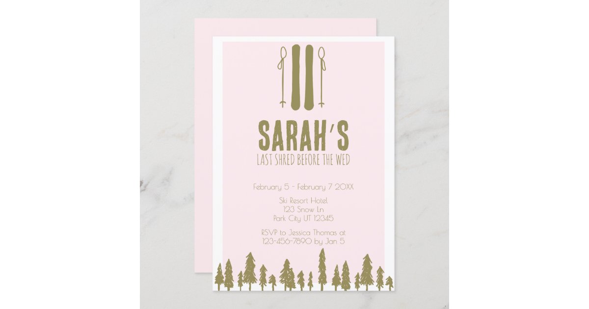 Last Shred Skiing Winter Bachelorette Party Invitation Zazzle