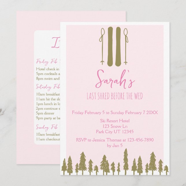 Last Shred Winter Ski Bachelorette Party Invitation (Front/Back)