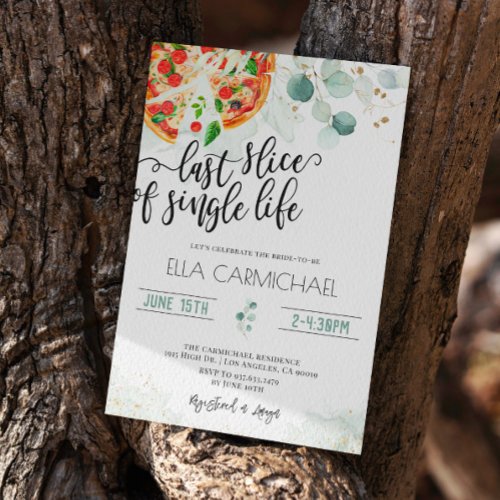 Last Slice of Single Life Bridal Shower  Invitation