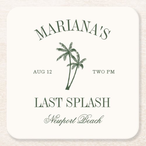 Last Splash Beach Palms Bachelorette Square Paper Coaster