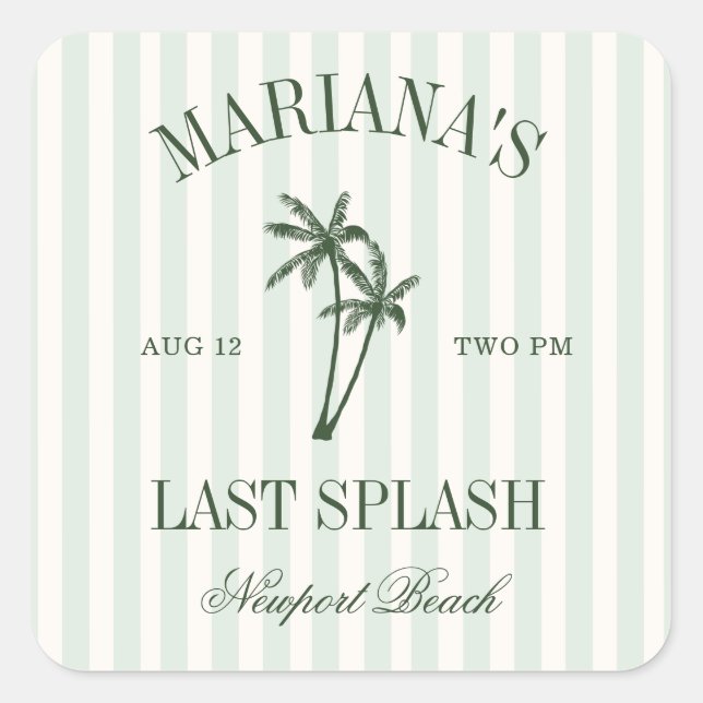 Last Splash Beach Palms Bachelorette Square Sticker (Front)