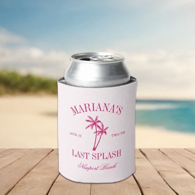 Last Splash Beach Palms Hot Pink Bachelorette Can Cooler (Creator Uploaded)