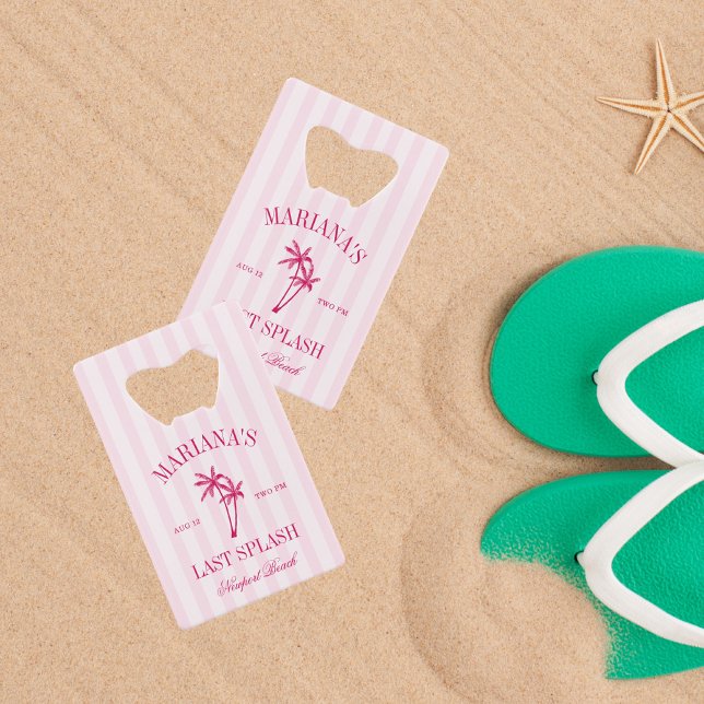 Last Splash Beach Palms Hot Pink Bachelorette Credit Card Bottle Opener (Creator Uploaded)