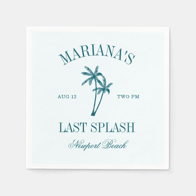 Last Splash Blue Teal Palms Bachelorette Napkins (Front)