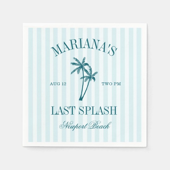 Last Splash Blue Teal Palms Bachelorette Napkins (Front)