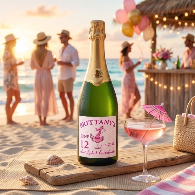 Last Splash Mermaid Bachelorette Personalized Sparkling Wine Label (Creator Uploaded)