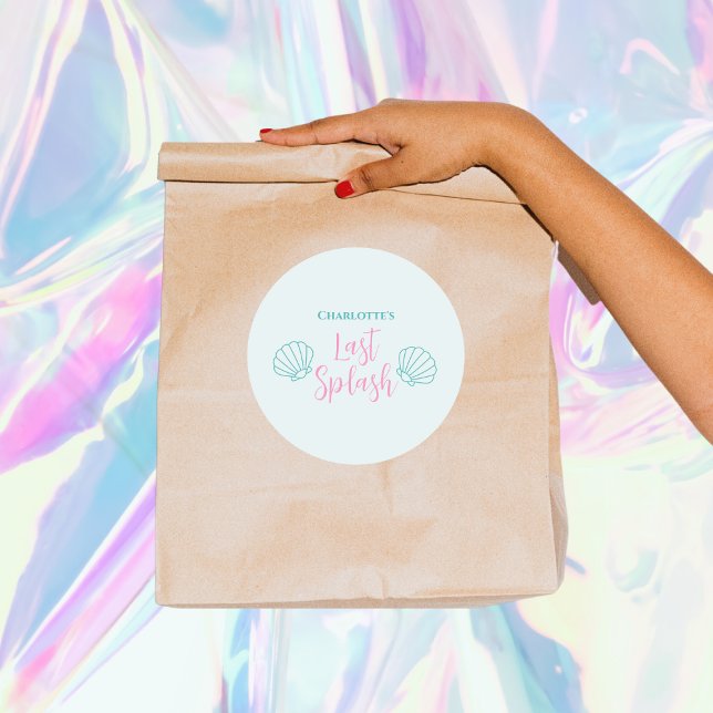 Last Splash Mermaid Shell Beach Bachelorette Party Classic Round Sticker (last splash pool bachelorette party sticker shell mermaid)