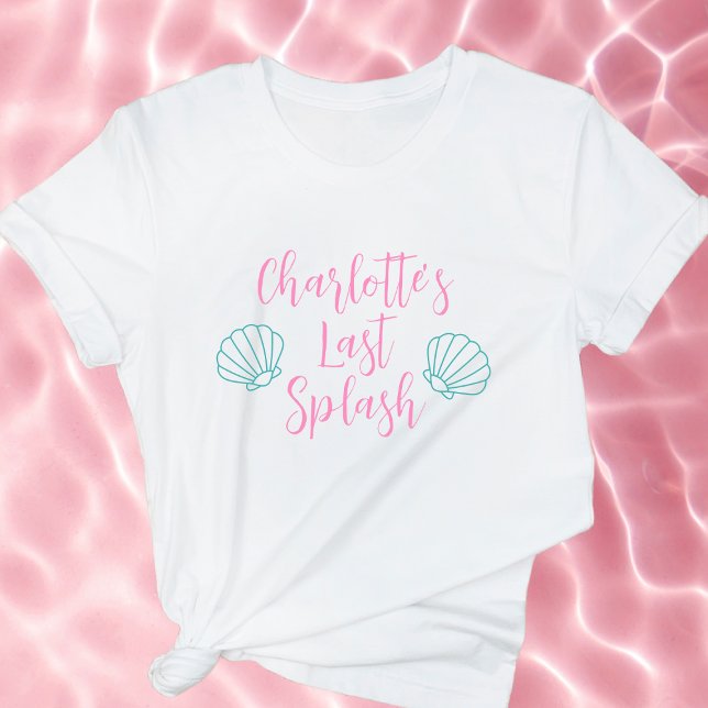 Last Splash Tropical Beach Shell Bachelorette T-Shirt (last splash bachelorette party shirt shell beach ocean pink turquoise)